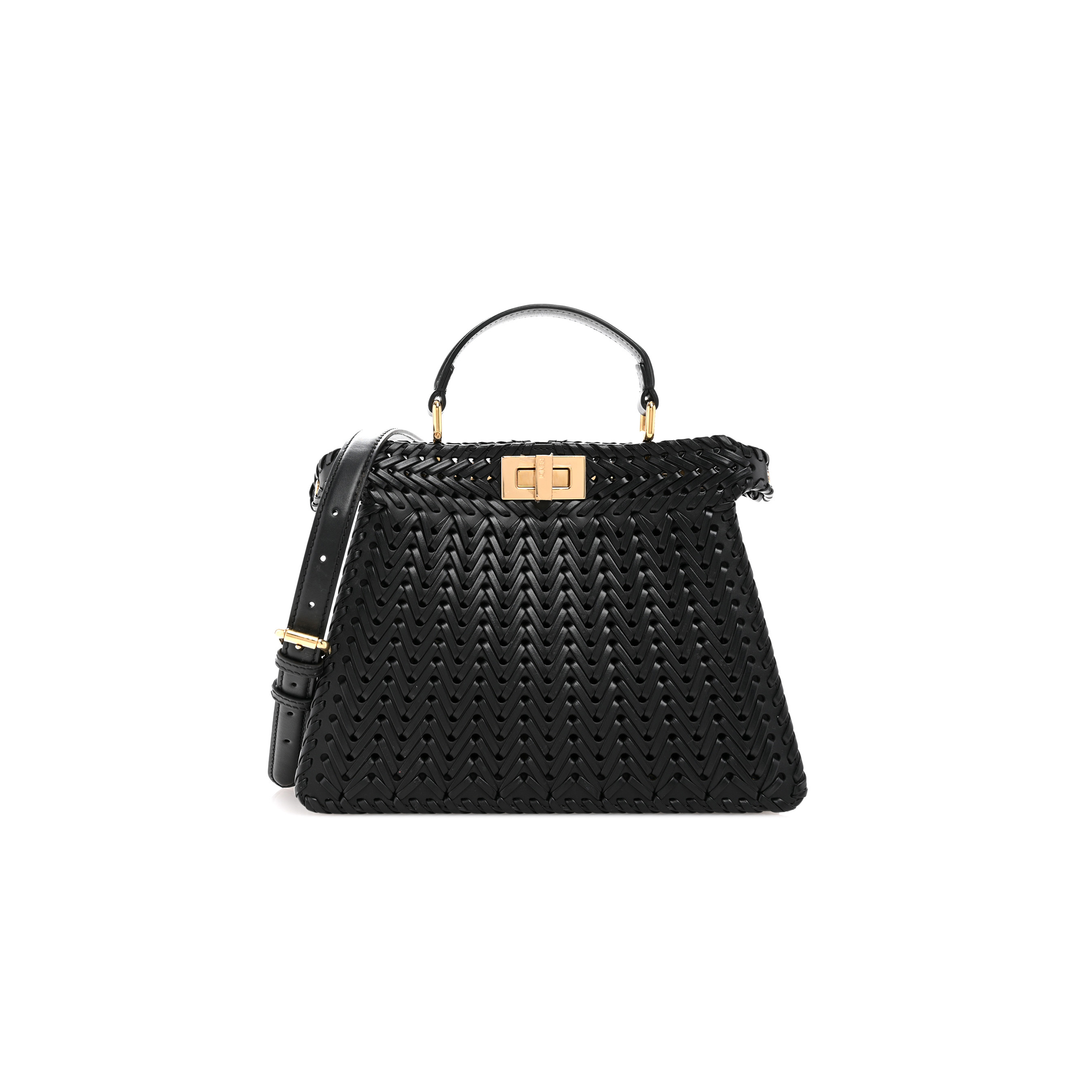 FENDI PEEKABOO ISEEU SMALL BLACK INTERLACE LEATHER BAG 8BN327AYDJE1TVP (27*21*11cm)